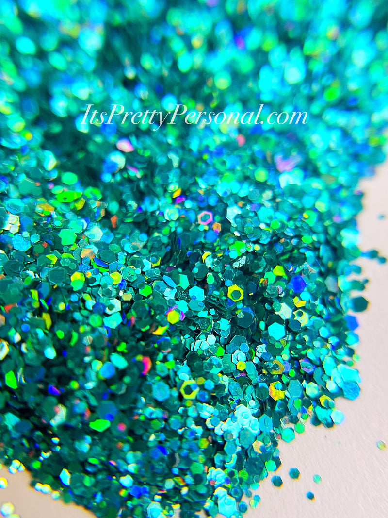 SCHMedium Cut- "Under The Sea" - Teal Blue Holographic Glitter
