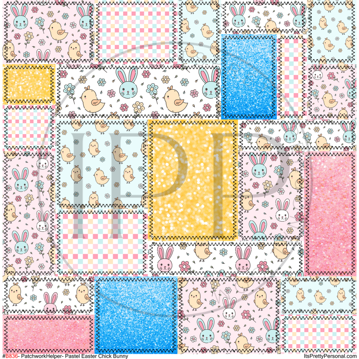 #B836- Patchwork Helper Sheet- Pastel Easter Chick Bunny-12x12 Pattern ...