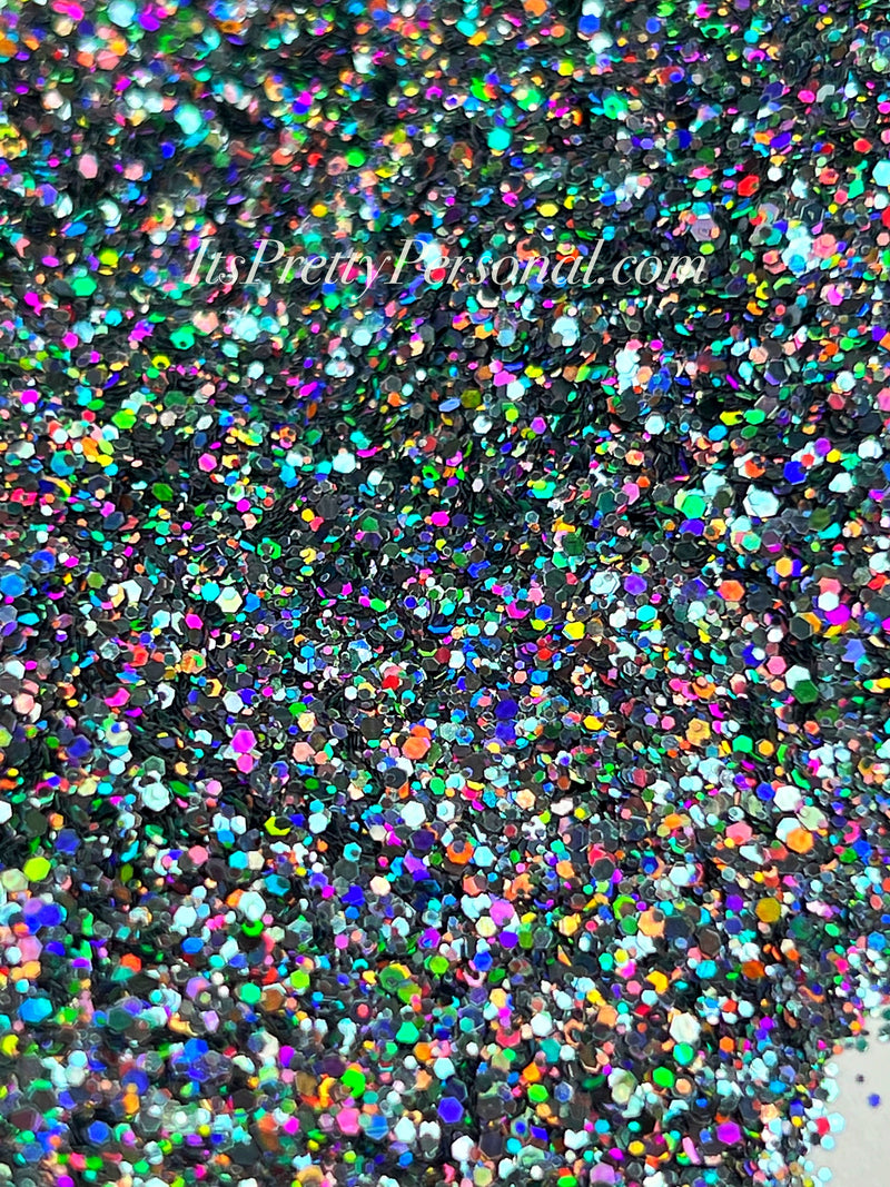 SCHMedium Cut- "Bear Arms" -Holographic Gunmetal Glitter