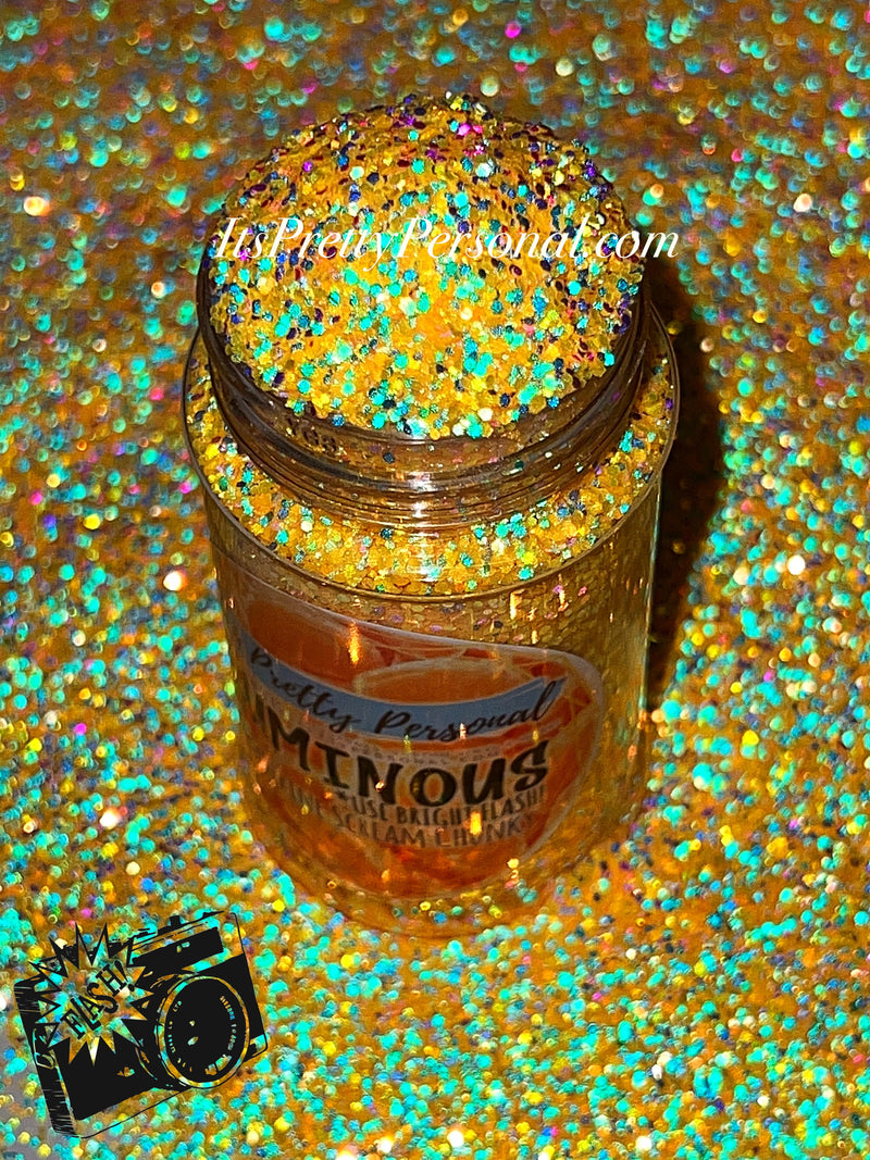 "Tangerine Scream Chunky” (Medium Cut)- Luminous Reflective Glitter Collection