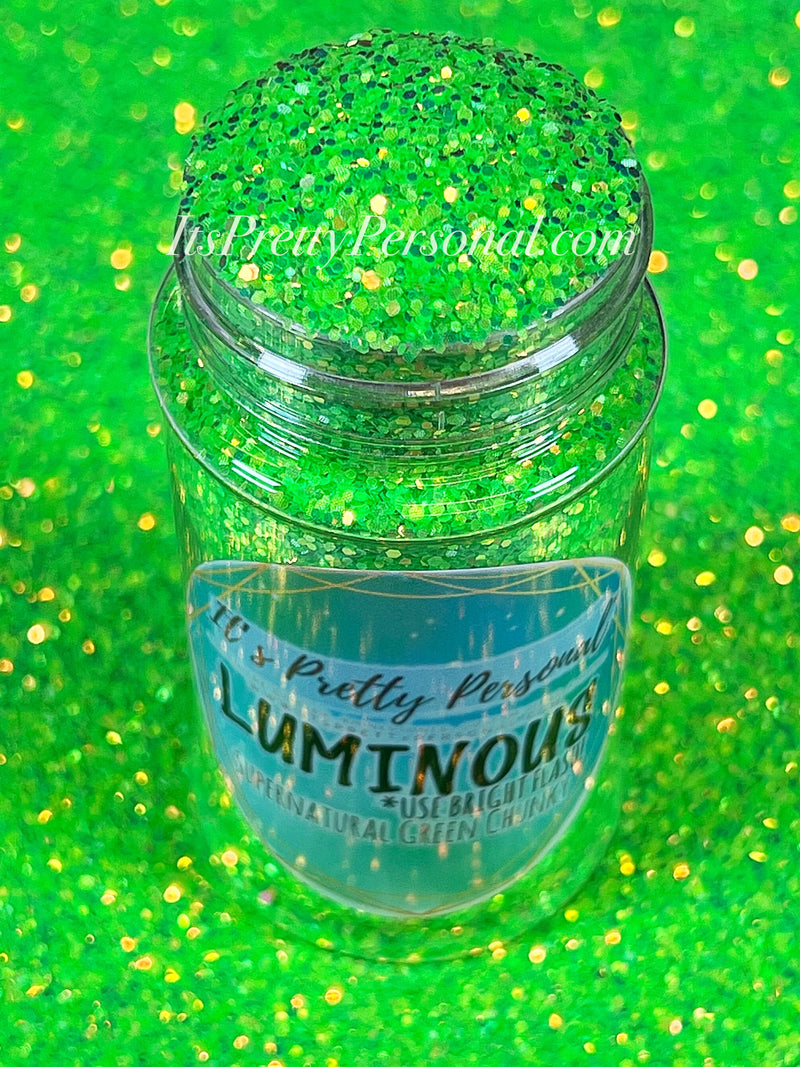 “Supernatural Green Chunky” (Medium Cut)- Luminous Reflective Glitter Collection