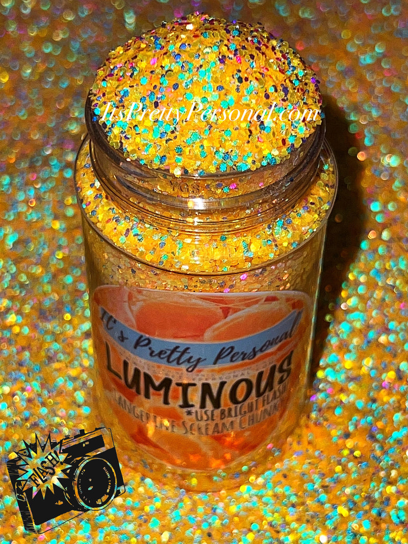 "Tangerine Scream Chunky” (Medium Cut)- Luminous Reflective Glitter Collection